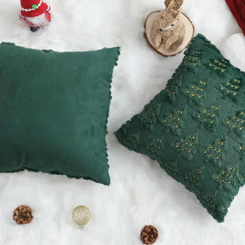Luxurious Christmas Tree Embroidered Pillow Covers by Axyaa