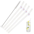 Axyaa Glass Bent Straws Set with Brush - 5Pcs Flower Design