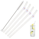 Axyaa Glass Bent Straws Set with Brush - 5Pcs Flower Design