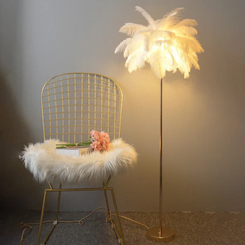 Axyaa Ostrich Feather Shade LED Floor Lamp for Modern Home Decor