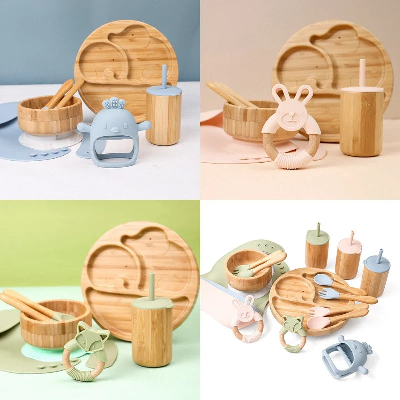 Axya Bamboo Toddler Feeding Set including Bib, Cup, Bowl, Spoon & Teething Toy