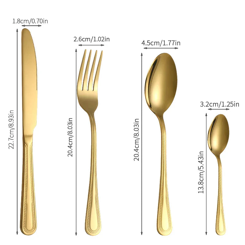 Axyaa 24pc Gold Stainless Steel Cutlery Set - Retro Style for Kitchen & Restaurant