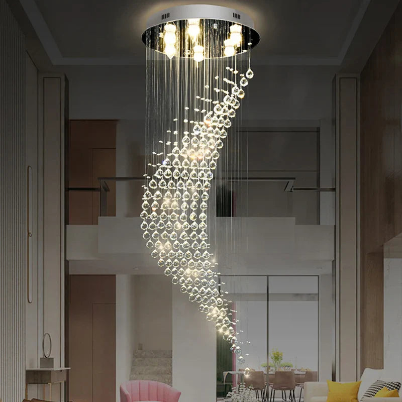 Axyaa Crystal Ball Chandelier: Modern LED Spiral Hanging Light for Luxury Home Decor