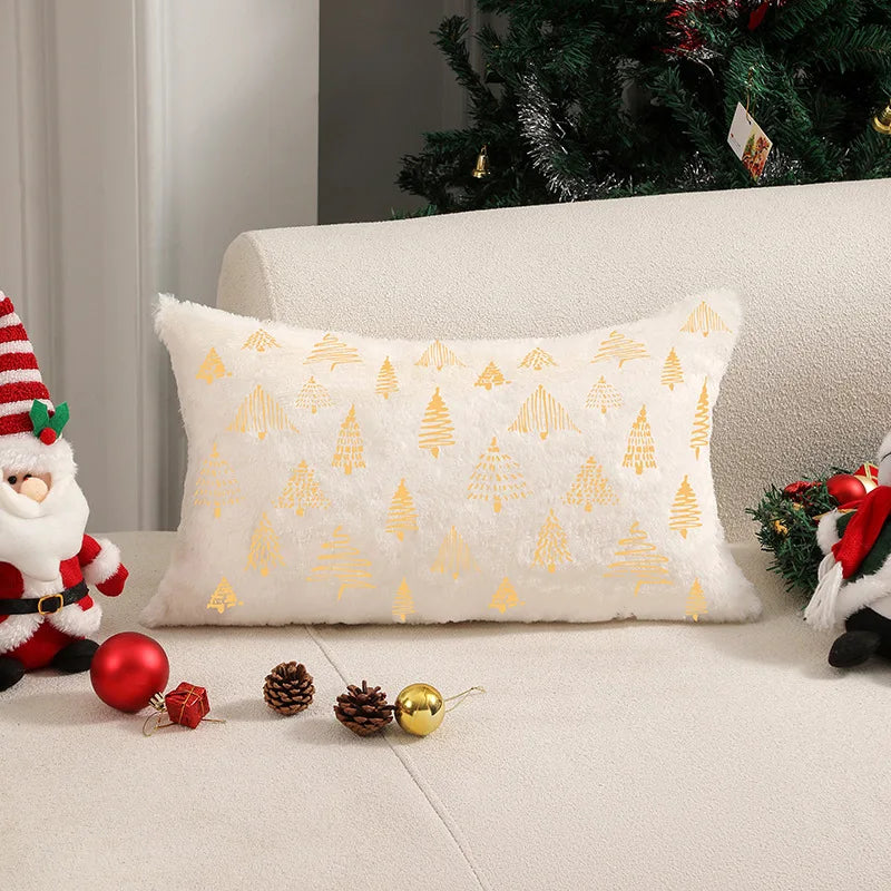 Axyaa Christmas Foil Print Plush Cushion Cover for Living Room and Bedroom