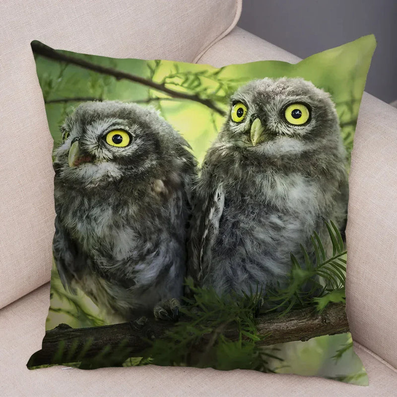 Axyaa Wild Owl Cushion Cover: Decorative Sofa Pillowcase for Home and Children's Room
