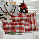 Axyaa Red Plaid Knit Cushion Cover Set - Festive Living Room & Bedroom Decor