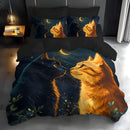 Axyaa Dreamy Cat Silhouette Polyester Fleece Duvet Cover Set