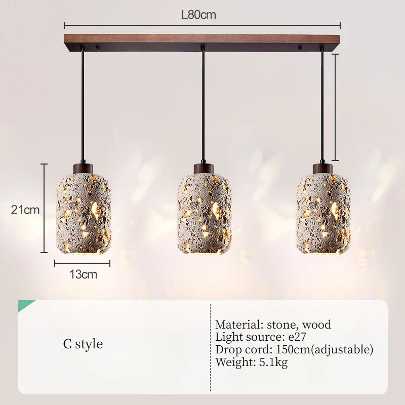 Axyaa Retro Stone Pendant Light: Stylish Wood Chandelier for Home Decor