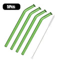 Axyaa Green Glass Drinking Straw Set with Cleaning Brush - 5 Pack
