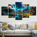 Starry Sky Landscape Canvas Wall Art Print Set for Home Decor by Axyaa