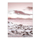 Axyaa Pink Beach Sunset Lake Mountain Canvas Wall Art Nordic Decor