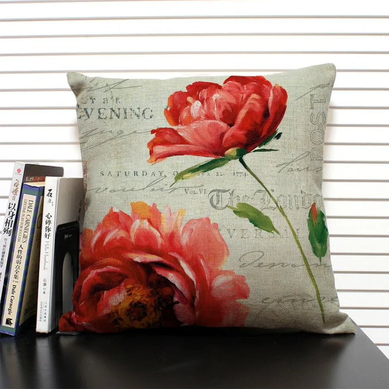 Axyaa Retro Flowers Pattern Cushion Cover - European & American Style Pillow Case