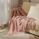Axyaa Solid Knit Sofa Cover Blanket with Fringe for Air Conditioning and Summer Nap