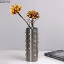 Axyaa Golden Pearl Cylinder Vase with Artificial Flowers - Aesthetic Room Decor