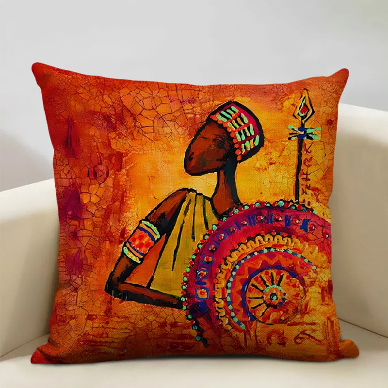 Axyaa African National Style Oil Painting Cushion Cover for Living Room Sofa Art