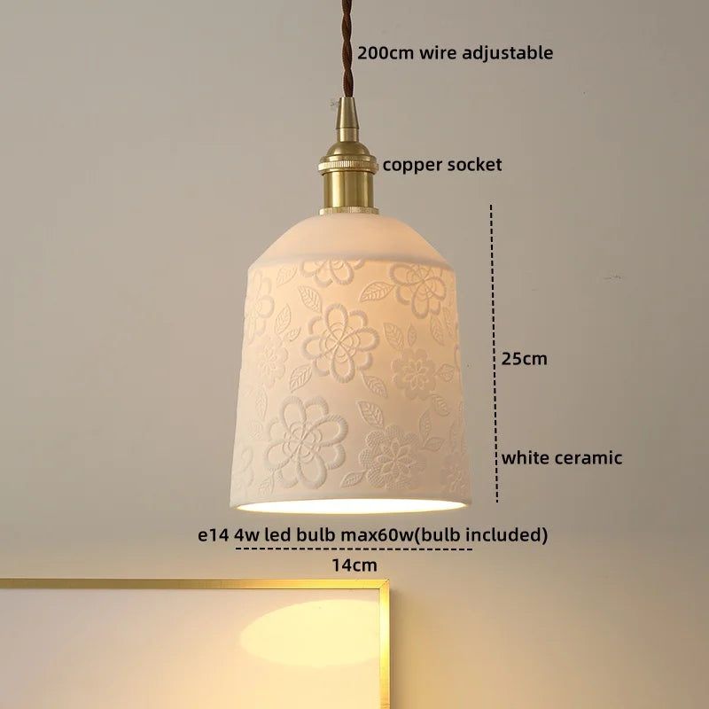Axyaa White Ceramic LED Pendant Light Fixture with Copper Nordic Design