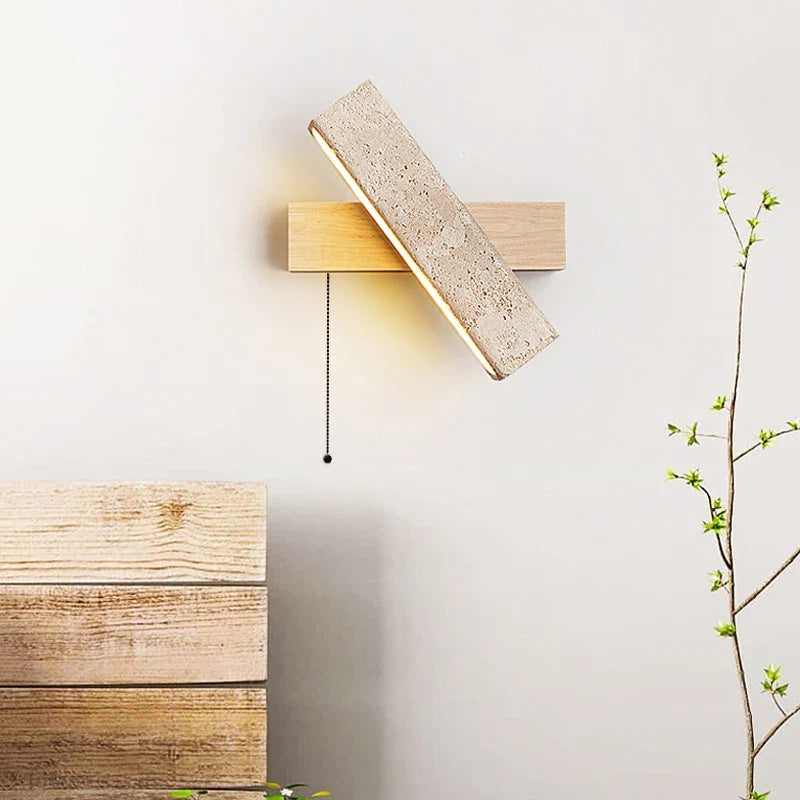 Axyaa Rotatable LED Wall Lamp in Natural Stone Wood for Home Deco