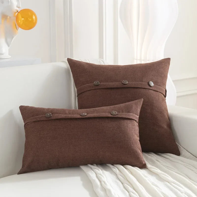 Axyaa Nordic Linen Button Pillow Cover for Living Room Sofa - 45x45cm