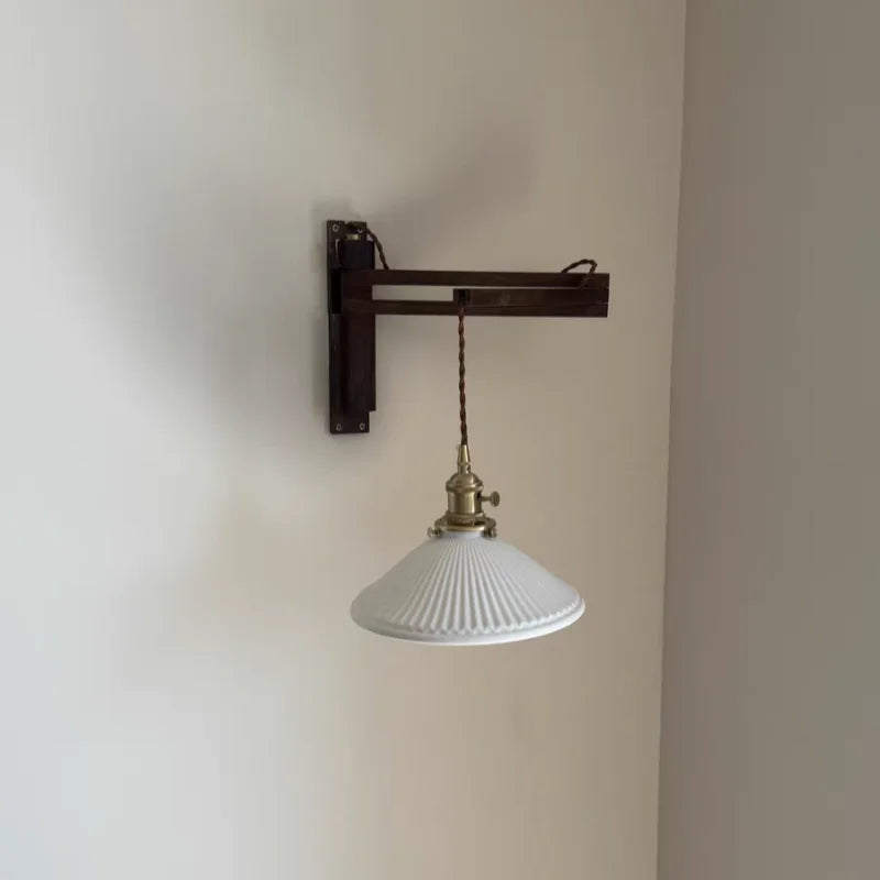 Axyaa Ceramic Copper LED Wall Lights Pull Chain Switch Nordic Bedside Lamp