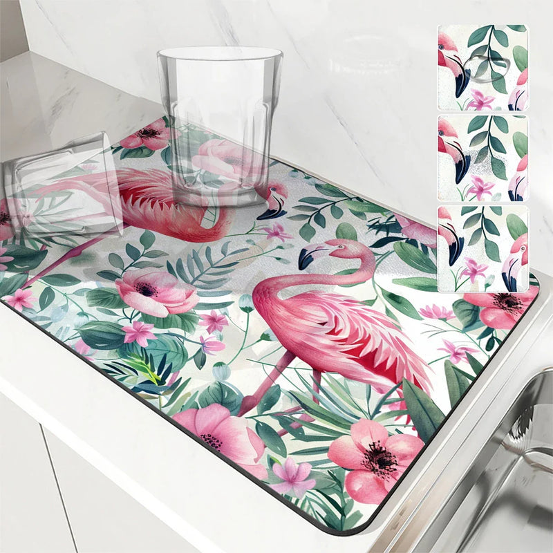 Flamingo Watercolor Absorbent Drying Mat by Axyaa