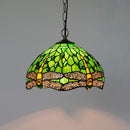 Axyaa Handcrafted Peacock Dragonfly Glass Pendant Light - Artisan Leaf Pattern Lighting