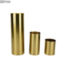 Axyaa Gold Brass Cylinder Vase Artificial Flowers Decor Desk Decoration Minimalism Metal Vases