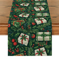 Axyaa Christmas Plant Leaves Table Runner - Festive Dining Decor