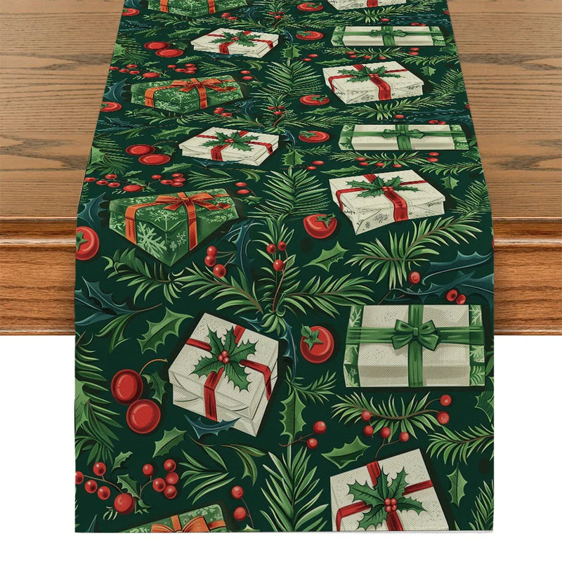 Axyaa Christmas Plant Leaves Table Runner - Festive Dining Decor