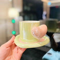 Axyaa Heart Handle Ceramic Coffee Mug and Saucer Set