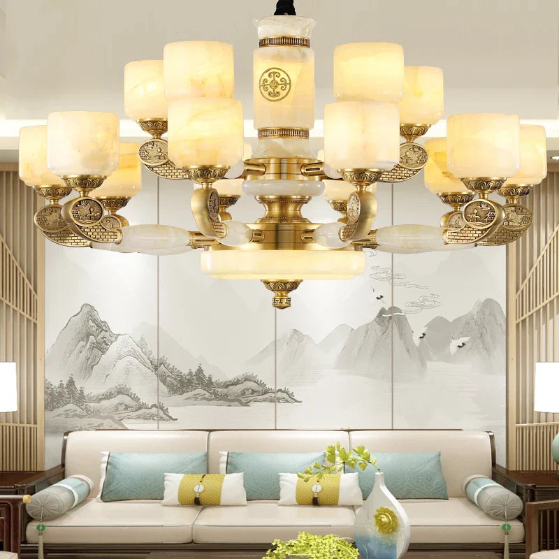 Axyaa Zen Jade Chandelier: Modern Chinese Living Room Lamp<style>, Elegant Restaurant Lighting