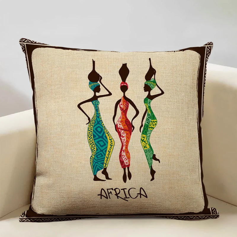 Axyaa African Woman Geometric Pillow Cover Ethnic Sofa Decoration