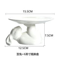 Axyaa Rabbit Ceramic Cake Plate: White Round Dinner Dish, Cute Animal Fruit Snack Plate