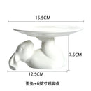 Axyaa Rabbit Ceramic Cake Plate: White Round Dinner Dish, Cute Animal Fruit Snack Plate