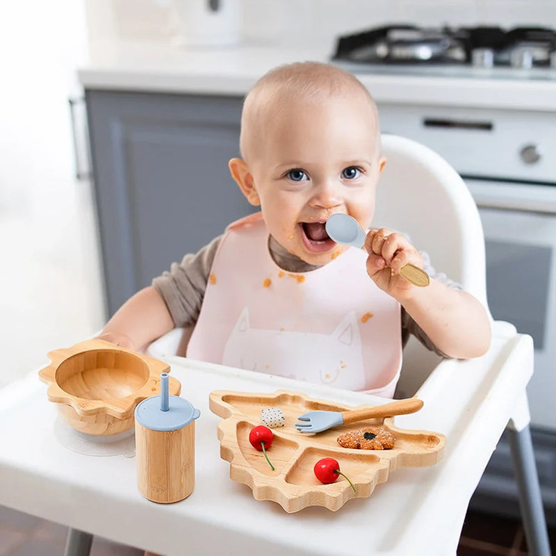Axya Dinosaur Baby Feeding Set - Silicone Suction Cup Tableware & Utensils