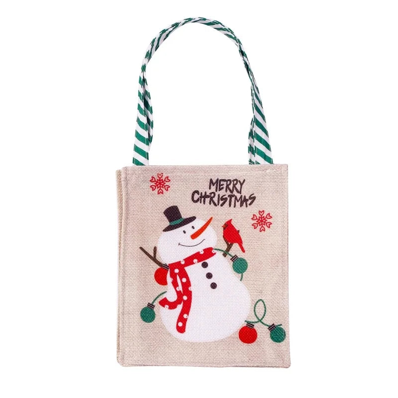 Christmas Candy Bag with Snowman & Santa Claus Pattern by Axyaa - Festive Tote Bag