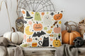 Halloween Skulls Witch Hat Patterned Pillow Cover by Axyaa for Sofa, Bedroom, Car