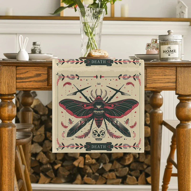 Axyaa Moth Skull Table Runner: Stylish Home Dining Decor & Party Essential