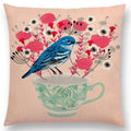 Axyaa Bird-Floral Teacup & Lepidoptera Cushion Cover for Decor & Sofa