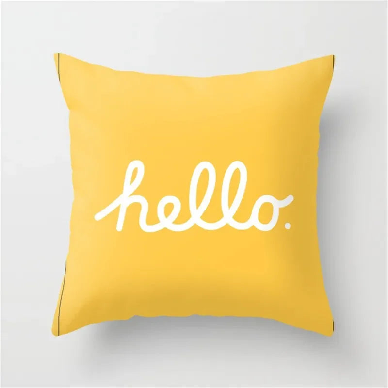 Yellow Geometric Polyester Cushion Cover by Axyaa - Modern Black Letter Pillow Cover
