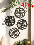 Axyaa Wooden Boho Wall Decor Set - Hexagon & Square Carved Designs