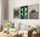 Axyaa Geometric Emerald Green Canvas Prints Set - Mid-century Bright Color Wall Art Posters