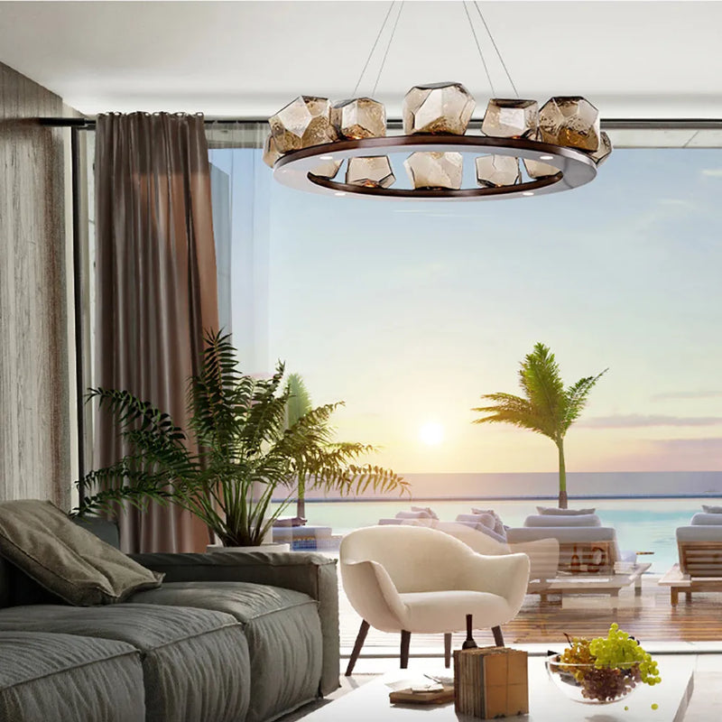 Axyaa Rock Glass Chandelier Pendant Lamps for Living Room Restaurant Bedroom
