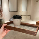 Axya Vintage Glass Tray with Begonia Emboss, Tempered Walnut Tea Tray, Decorative Breakfast Tray