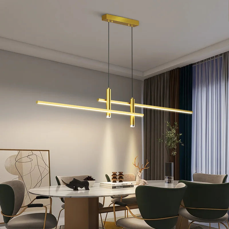 Axyaa Black Gold LED Pendant Chandelier for Dining Room & Kitchen Lighting