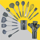 Axyaa 14-Piece Stainless Steel Silicone Kitchenware Set in Storage Barrel