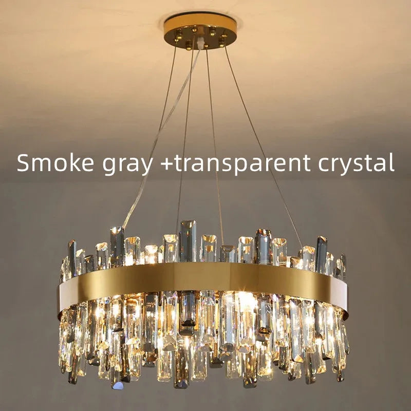 Luxury Axyaa Smoke Grey Crystal Chandelier LED Lighting for Home Decor