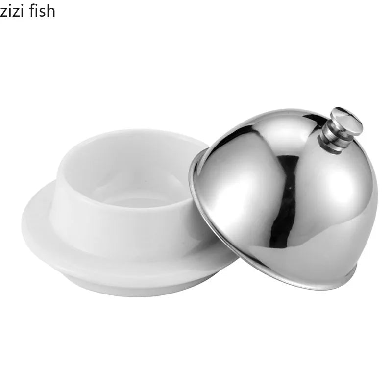 Axya Ceramic Butter Dish with Stainless Steel Lid Butter Box Cheese Box Ice Cream Server