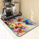 Axyaa Watercolor Flowers Butterflies Absorbent Non-Slip Drying Mat for Kitchen Counter