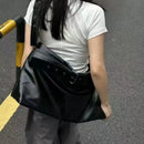 Axyaa Large Capacity Soft Tatami Crossbody Bag, Black Tote Handbag