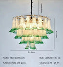 Axyaa Green Glass Lustre Pendant Lights with Metal Plate & Chain Hanging Lamp